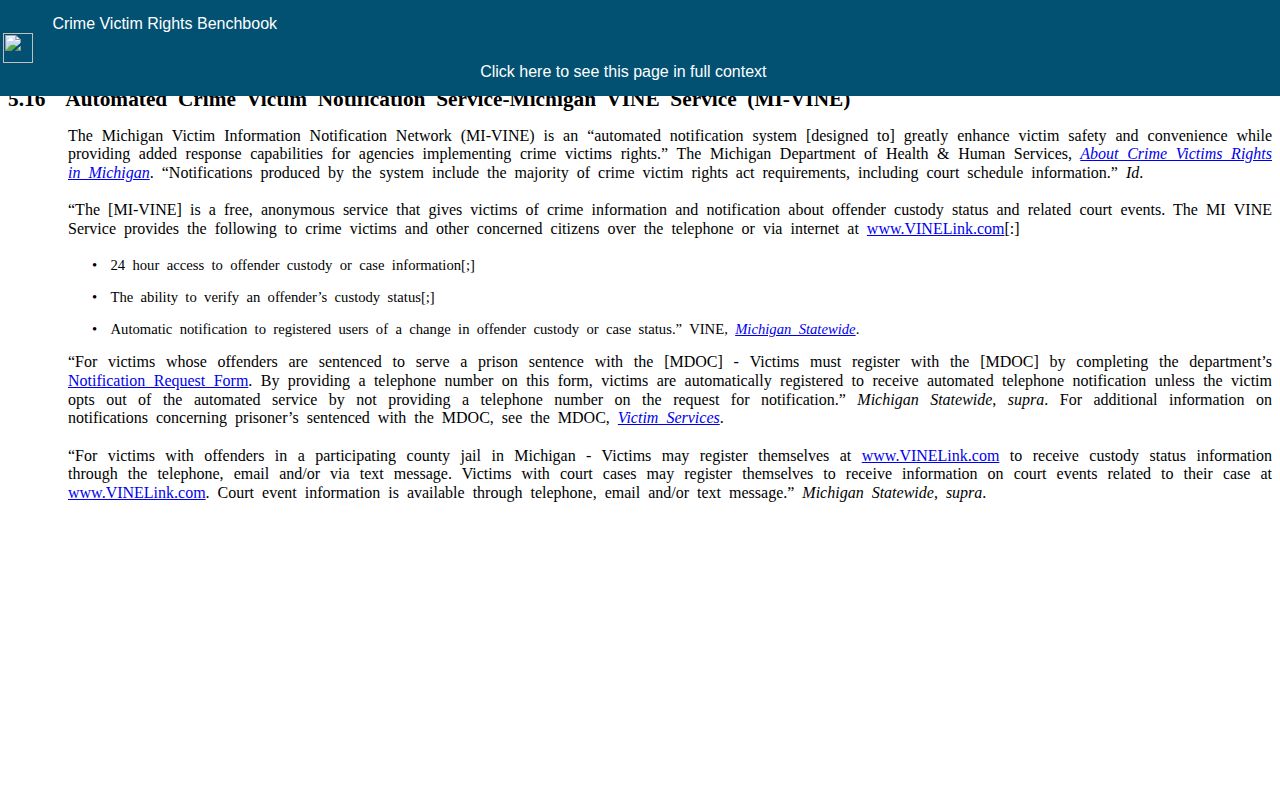 Michigan Courts guidance for Oakland County VINELink inmate alerts